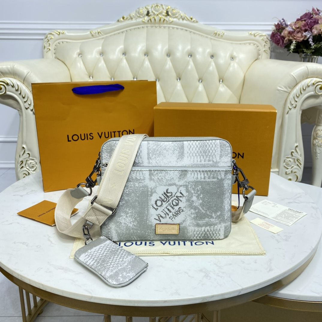 #n50068 l**is V*t*n damier salt canvas trio messenger-stone gray