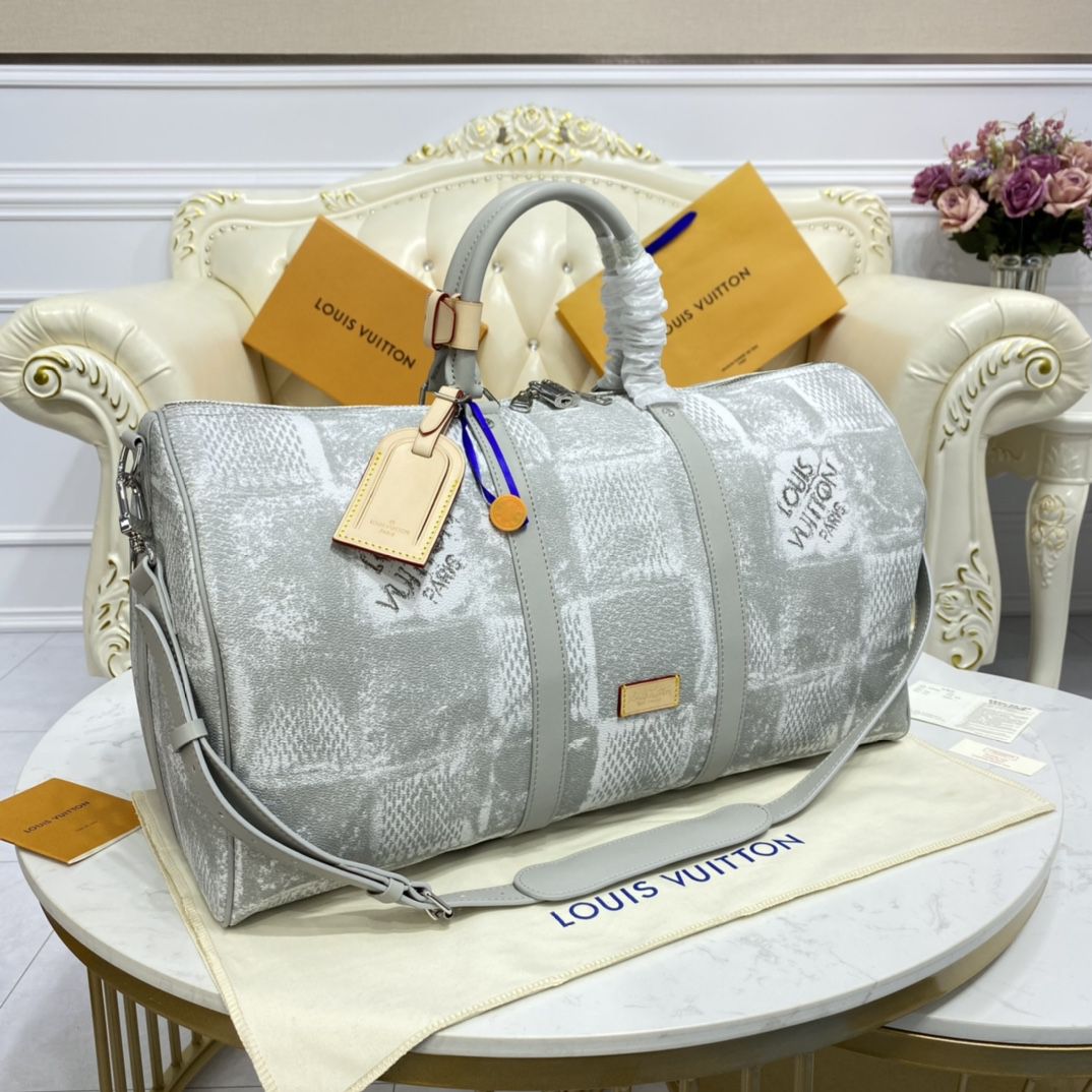 #n50069 l**is V*t*n damier salt canvas keepall bandouliere 50-stone gray