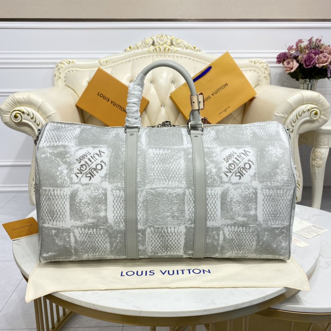 #n50069 l**is V*t*n damier salt canvas keepall bandouliere 50-stone gray