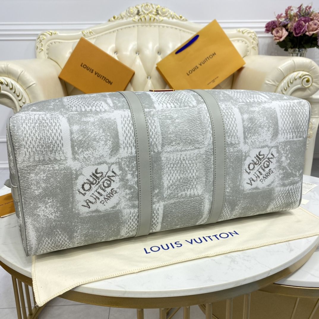 #n50069 l**is V*t*n damier salt canvas keepall bandouliere 50-stone gray