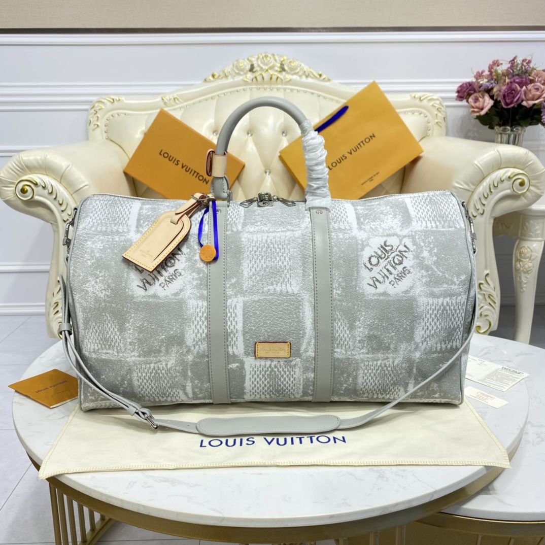 #n50069 l**is V*t*n damier salt canvas keepall bandouliere 50-stone gray