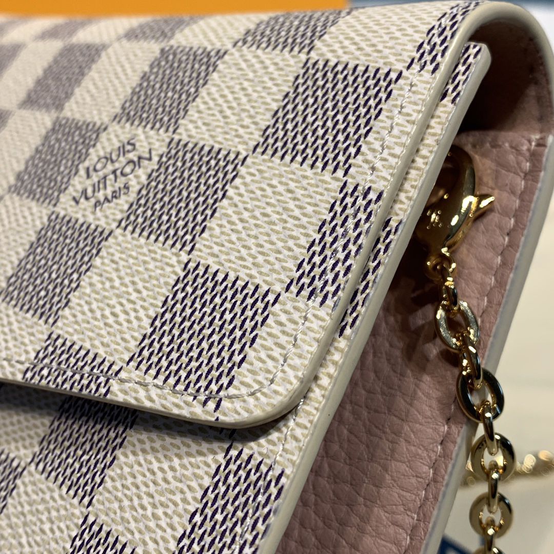 #n60357 l**is V*t*n damier azur croisette chain wallet-rose