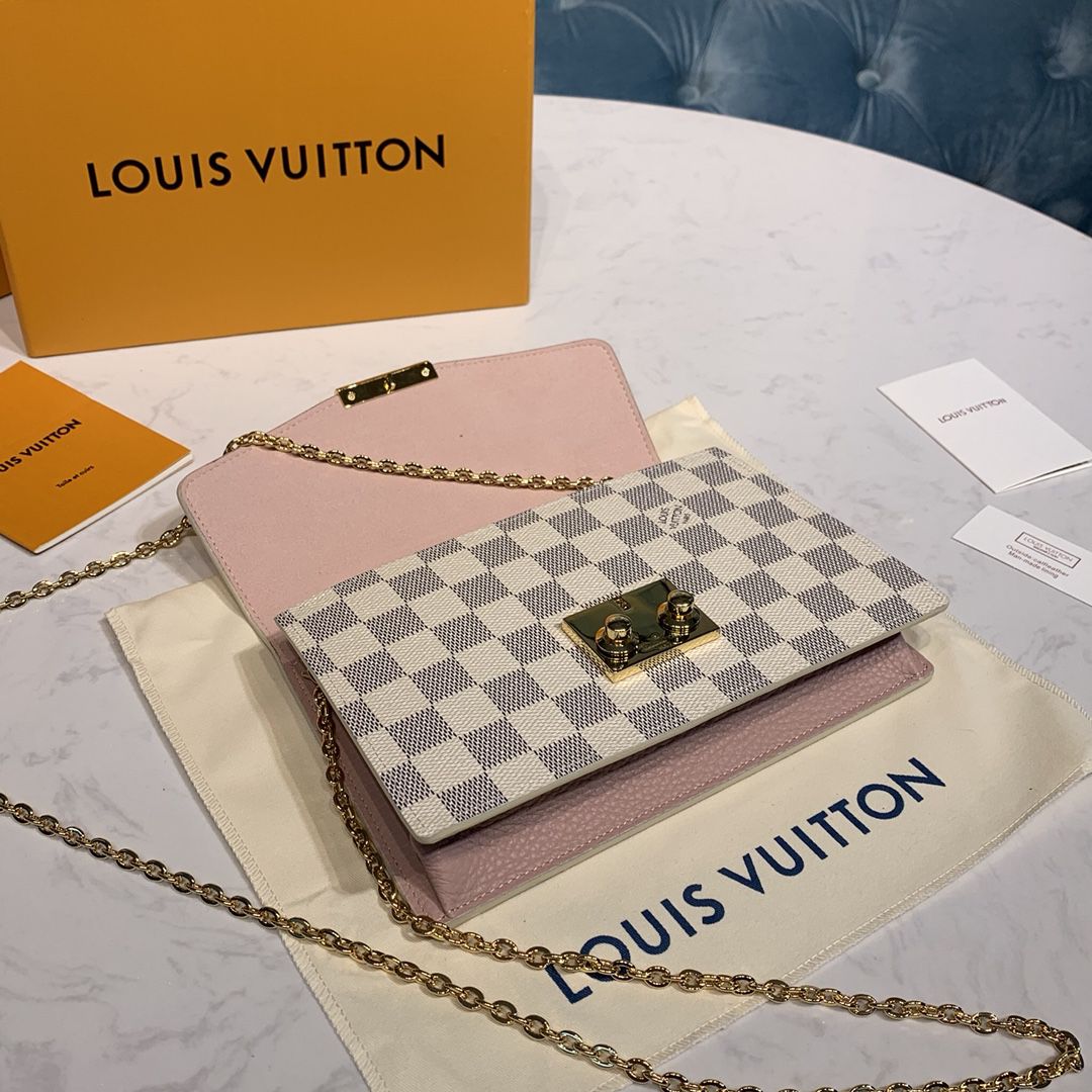#n60357 l**is V*t*n damier azur croisette chain wallet-rose