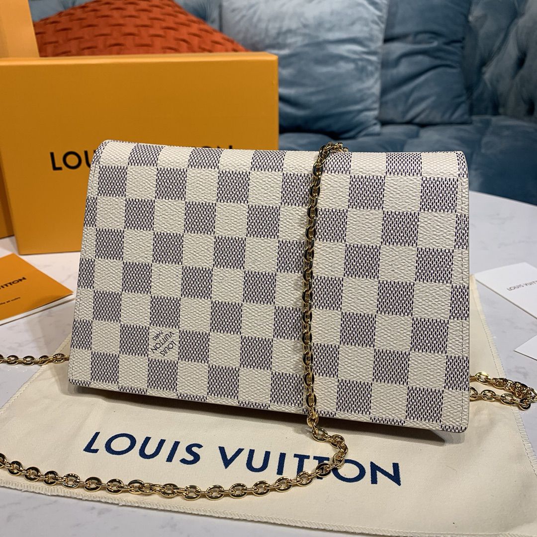 #n60357 l**is V*t*n damier azur croisette chain wallet-rose