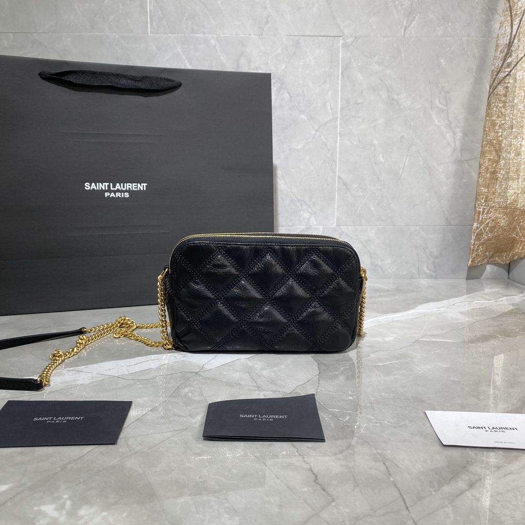YSL Saint Laurent Becky Quilted Double-Zip Pouch-Black