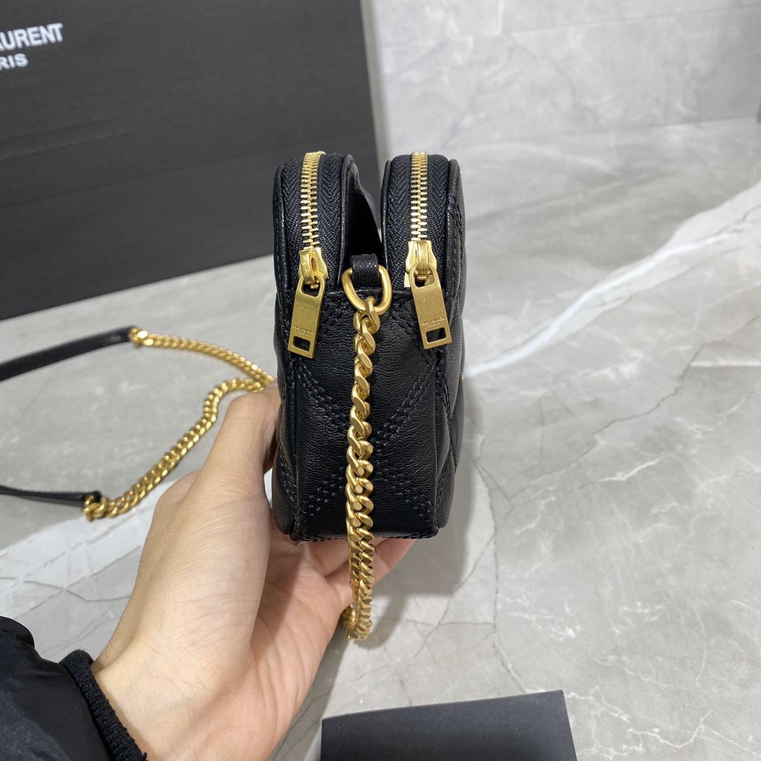 YSL Saint Laurent Becky Quilted Double-Zip Pouch-Black