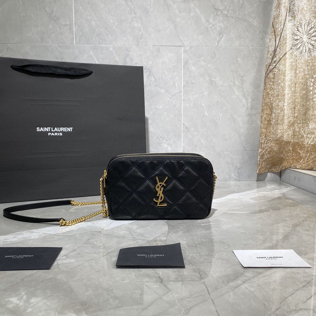 YSL Saint Laurent Becky Quilted Double-Zip Pouch-Black