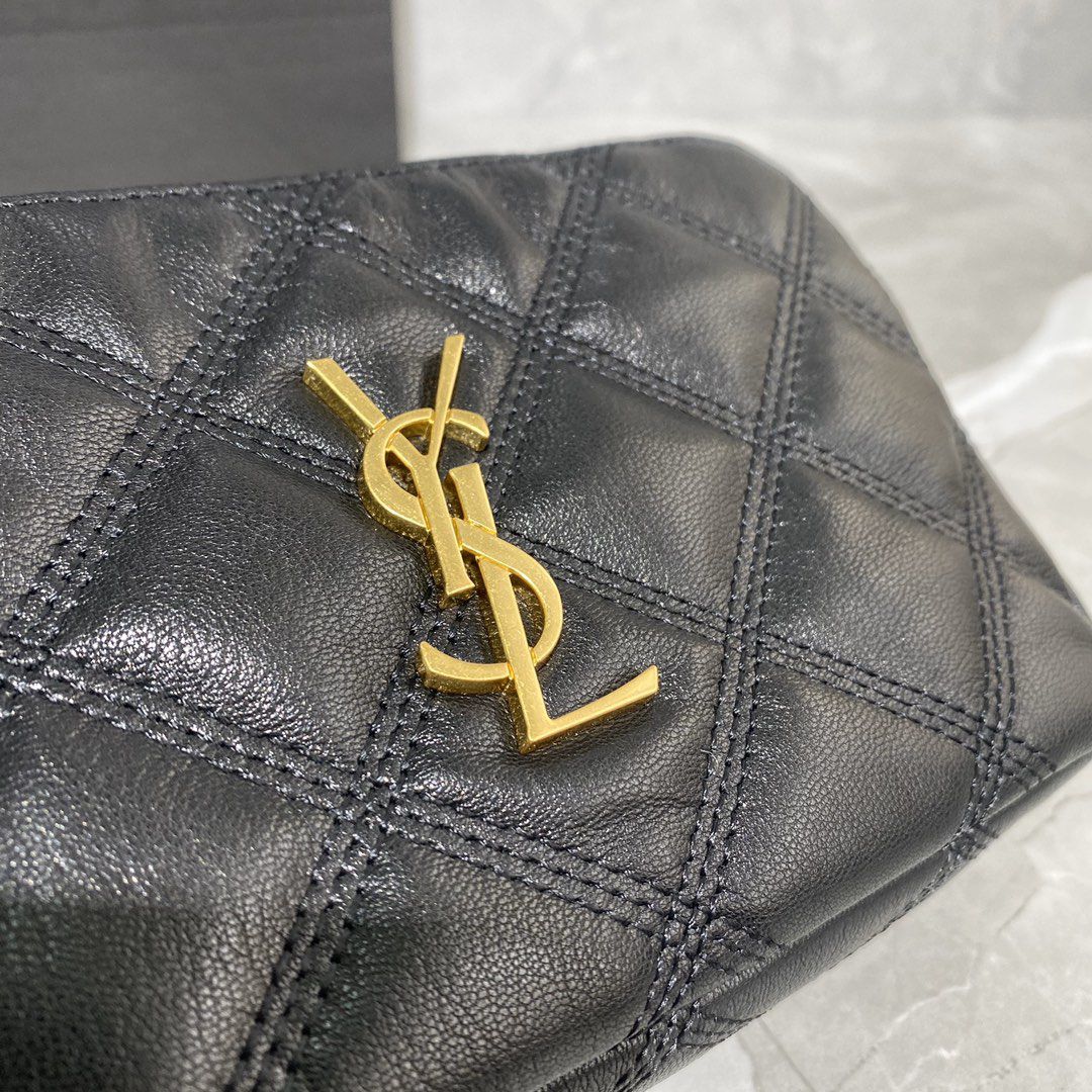 YSL Saint Laurent Becky Quilted Double-Zip Pouch-Black