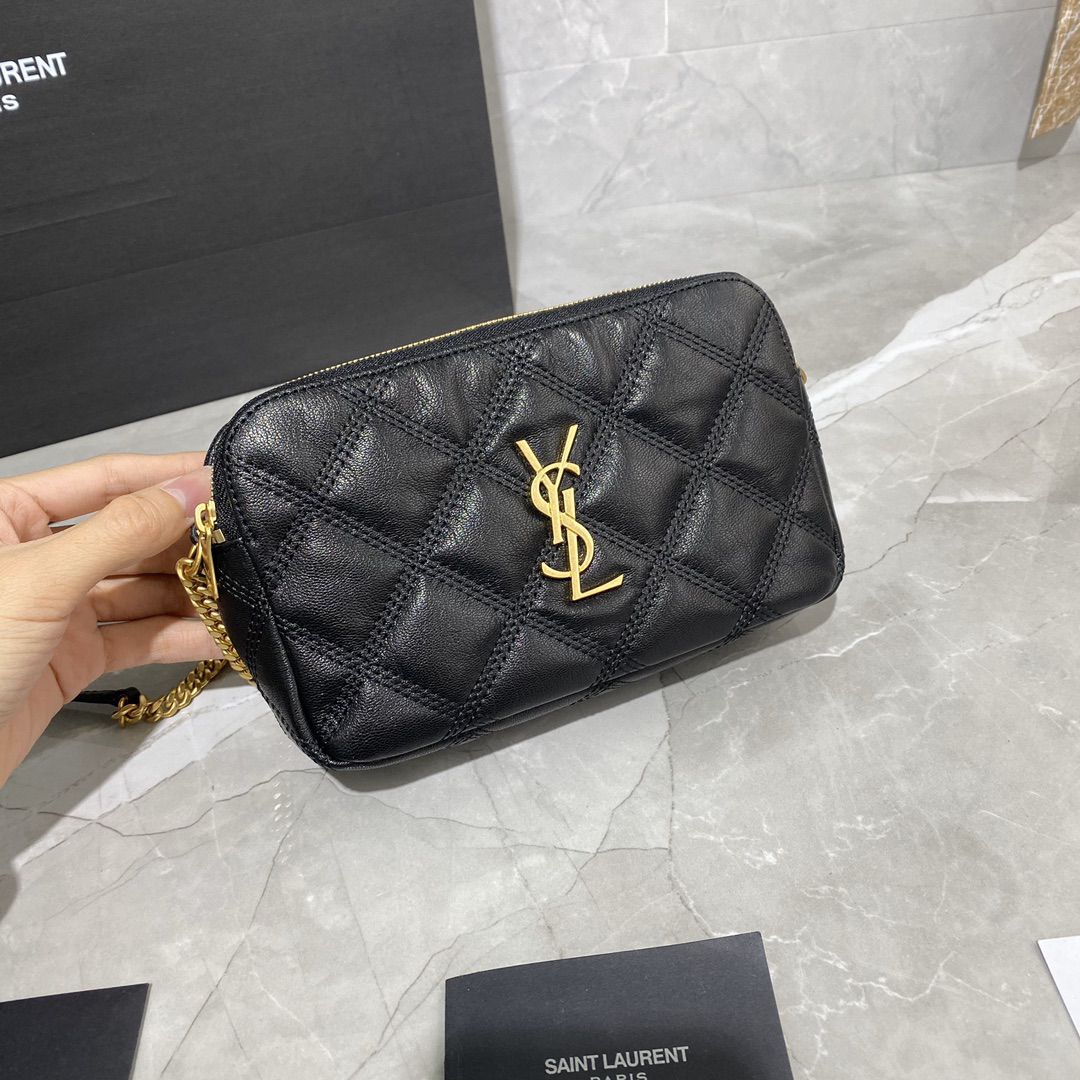YSL Saint Laurent Becky Quilted Double-Zip Pouch-Black