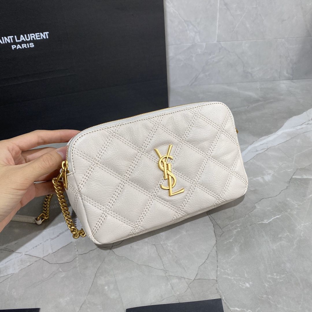YSL Saint Laurent Becky Quilted Double-Zip Pouch-Crema