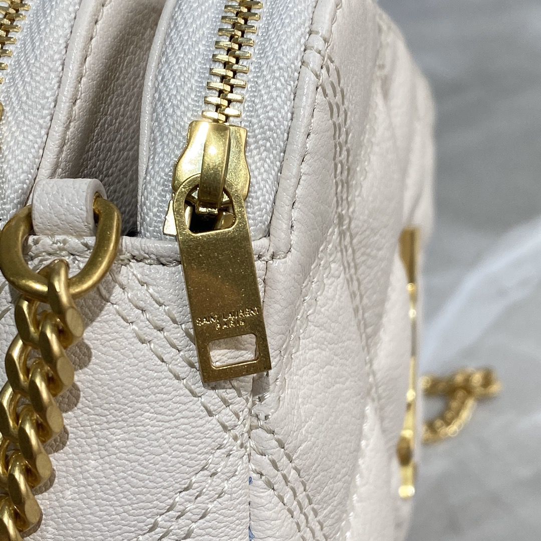 YSL Saint Laurent Becky Quilted Double-Zip Pouch-Crema