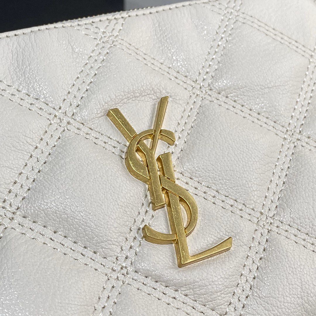 YSL Saint Laurent Becky Quilted Double-Zip Pouch-Crema