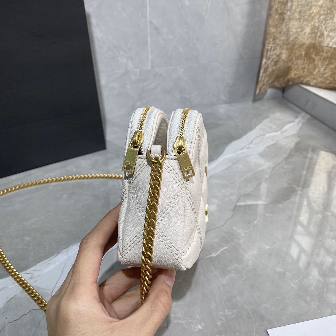 YSL Saint Laurent Becky Quilted Double-Zip Pouch-Crema