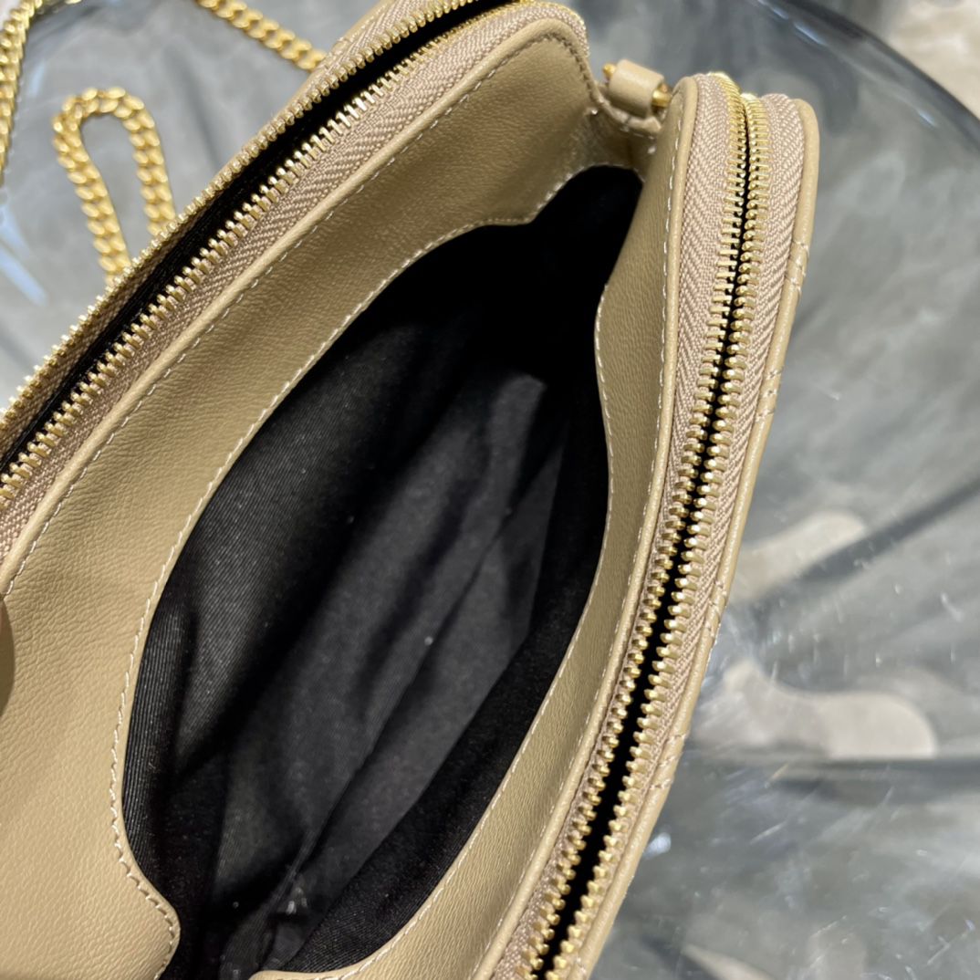 YSL Saint Laurent Becky Quilted Double-Zip Pouch-Kaki