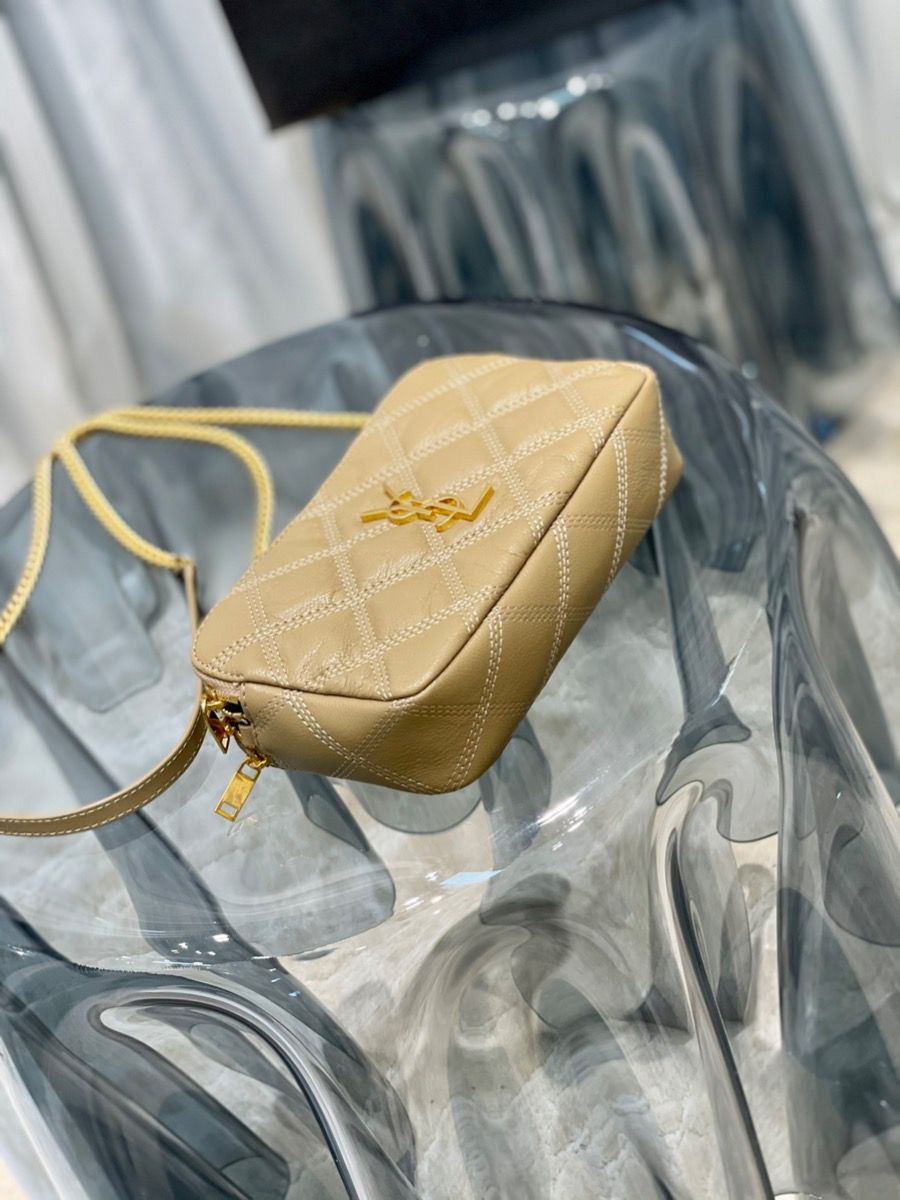 YSL Saint Laurent Becky Quilted Double-Zip Pouch-Kaki