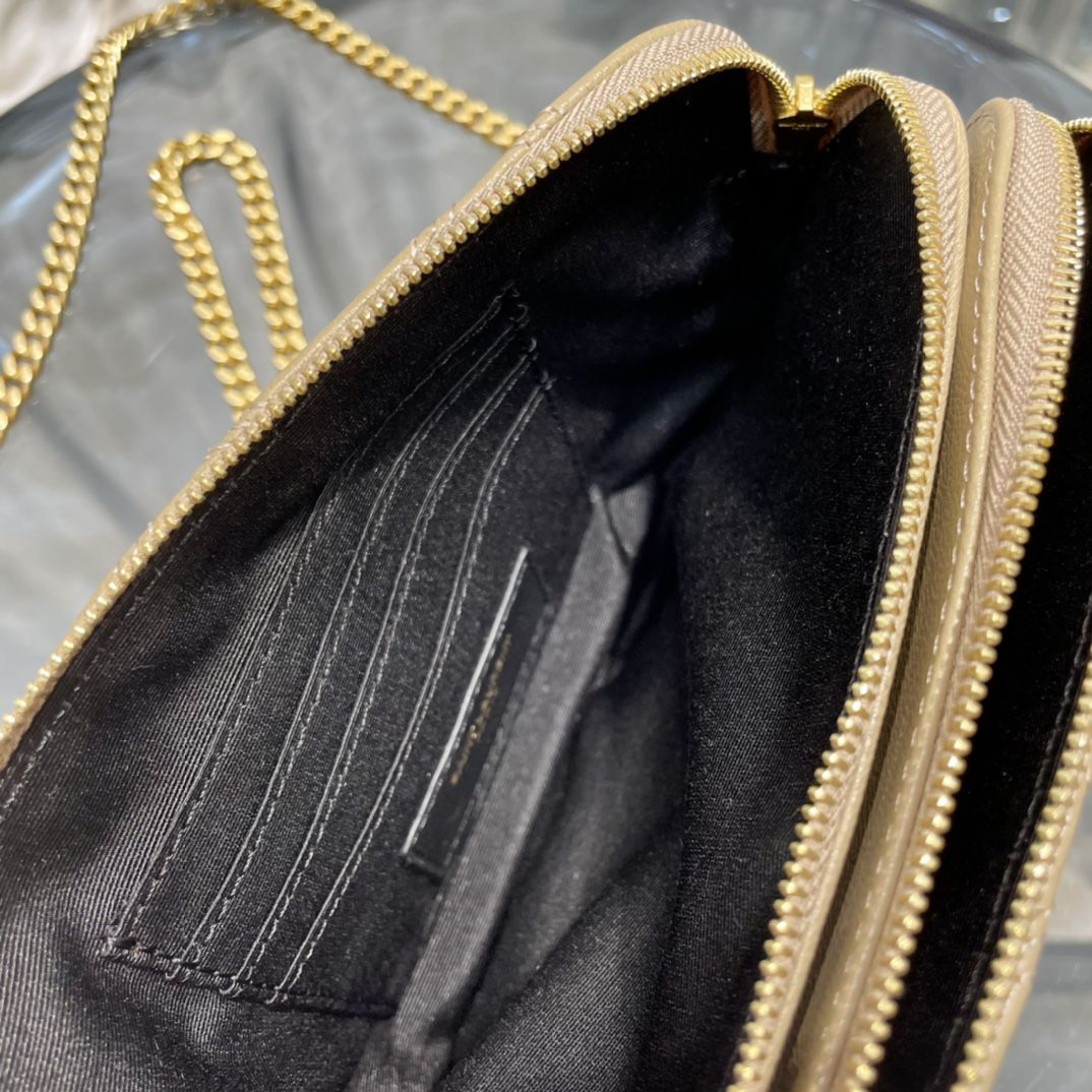 YSL Saint Laurent Becky Quilted Double-Zip Pouch-Kaki