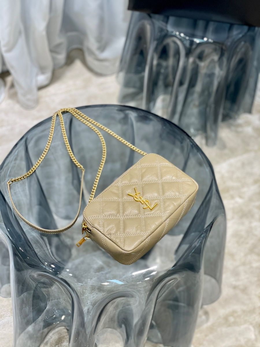 YSL Saint Laurent Becky Quilted Double-Zip Pouch-Kaki