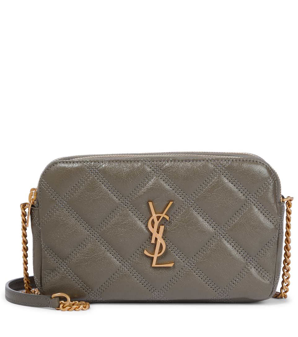 YSL Saint Laurent Becky Quilted Double-Zip Pouch-Kaki