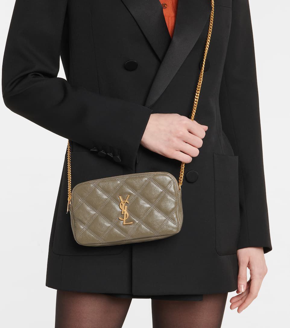 YSL Saint Laurent Becky Quilted Double-Zip Pouch-Kaki