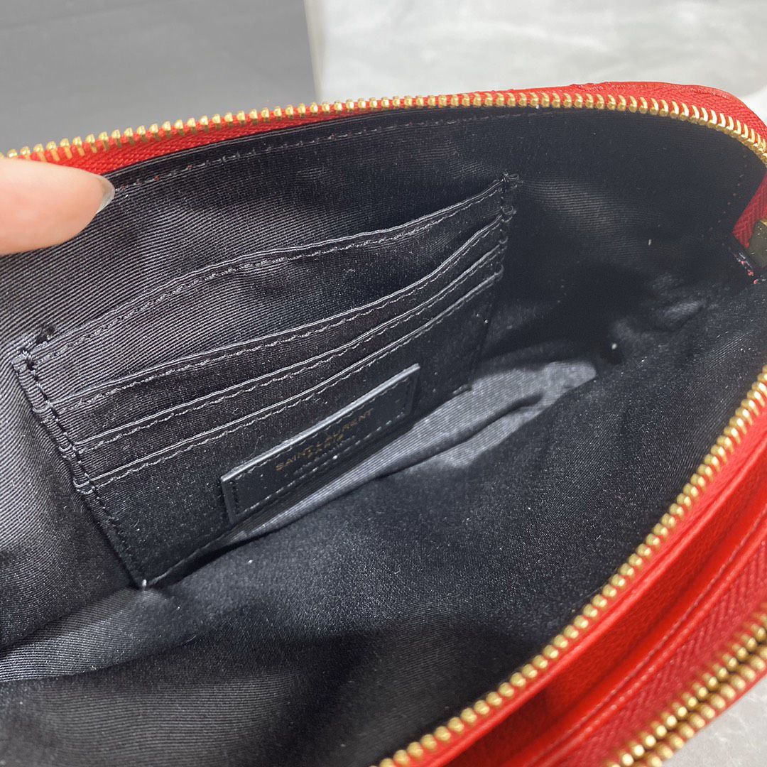 YSL Saint Laurent Becky Quilted Double-Zip Pouch-Red