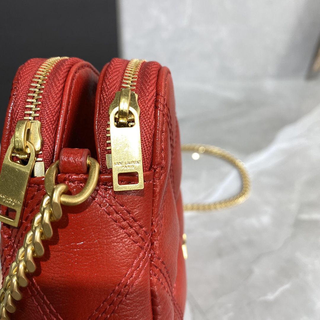 YSL Saint Laurent Becky Quilted Double-Zip Pouch-Red