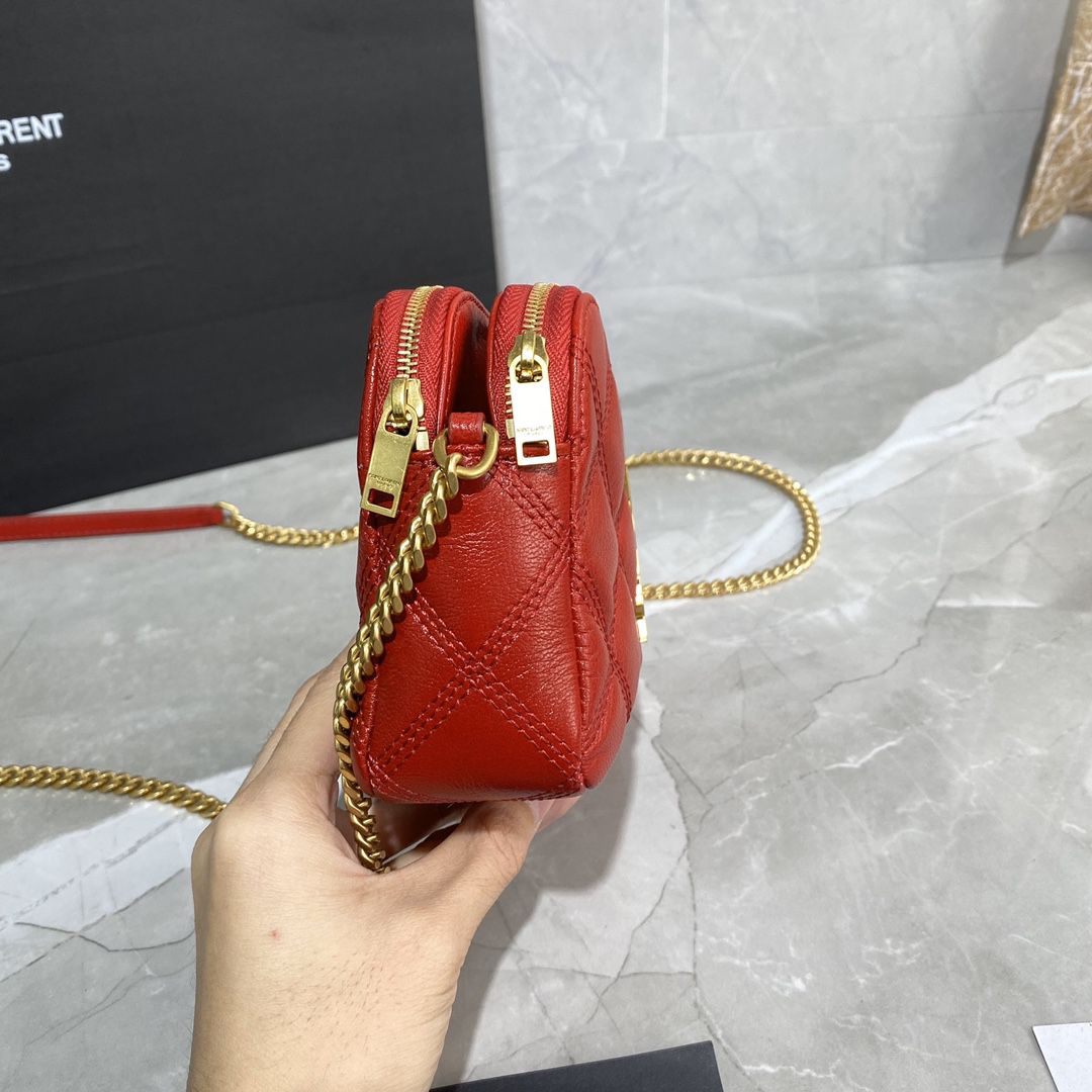 YSL Saint Laurent Becky Quilted Double-Zip Pouch-Red