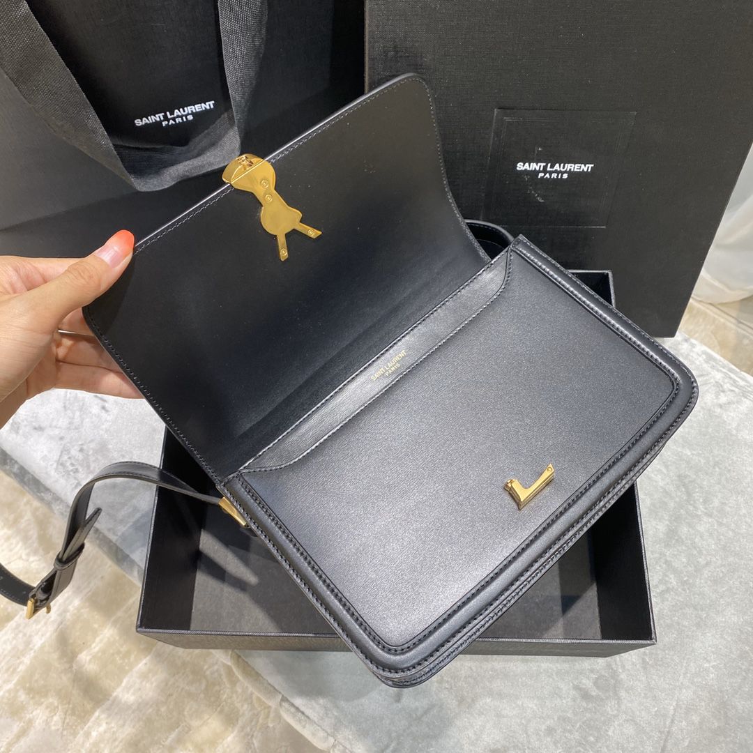 YSL SAINT LAURENT SOLFERINO MEDIUM SATCHEL IN BOX SAINT LAURENT LEATHER-BLACK