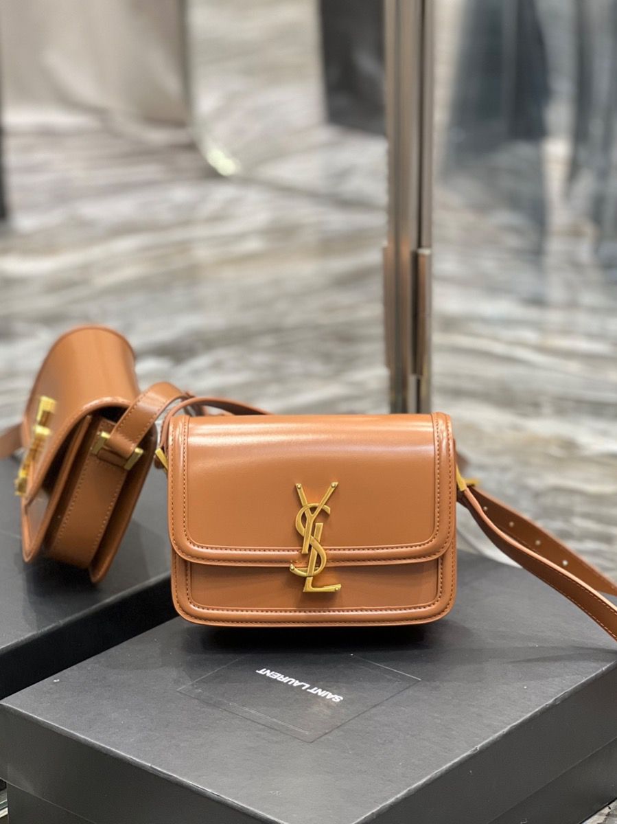 YSL SAINT LAURENT SOLFERINO MEDIUM SATCHEL IN BOX SAINT LAURENT LEATHER-DARK HONEY