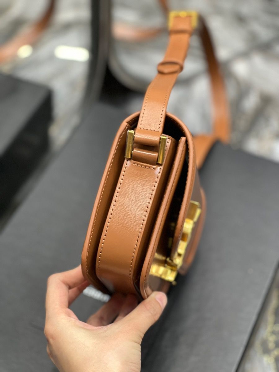 YSL SAINT LAURENT SOLFERINO MEDIUM SATCHEL IN BOX SAINT LAURENT LEATHER-DARK HONEY