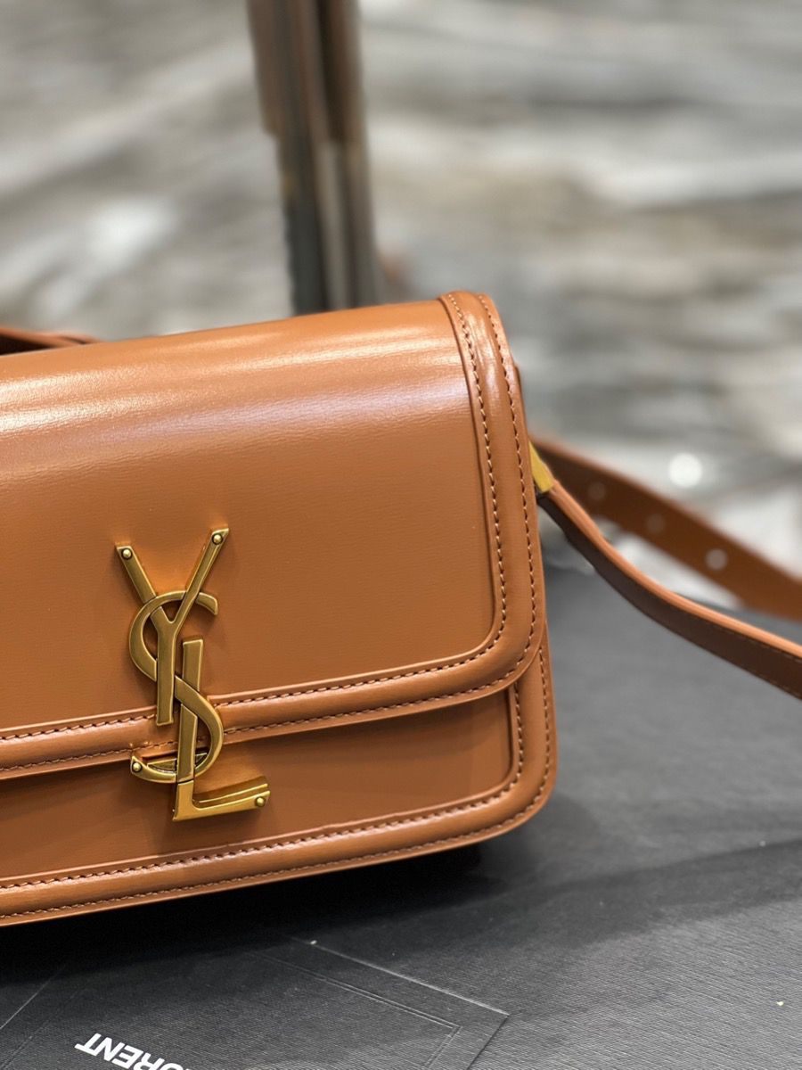 YSL SAINT LAURENT SOLFERINO MEDIUM SATCHEL IN BOX SAINT LAURENT LEATHER-DARK HONEY