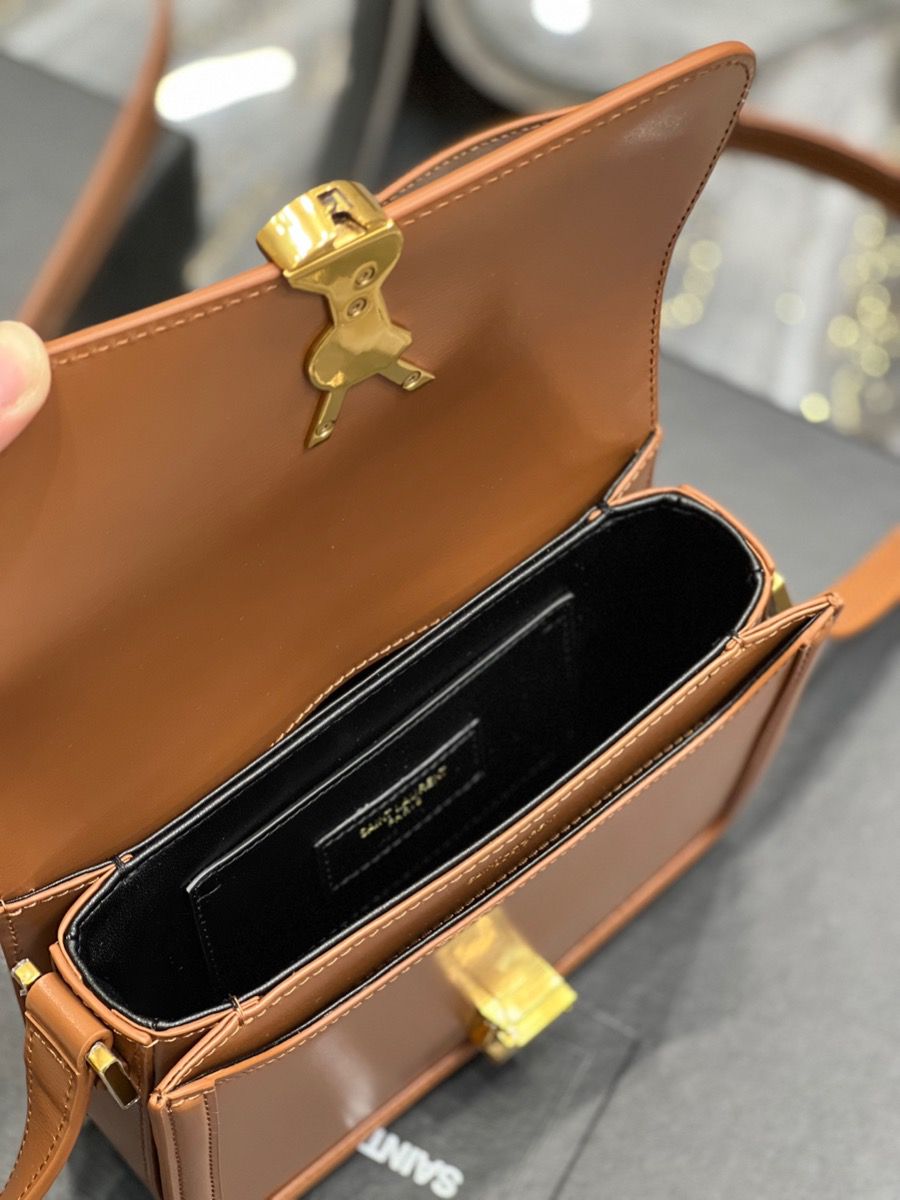 YSL SAINT LAURENT SOLFERINO MEDIUM SATCHEL IN BOX SAINT LAURENT LEATHER-DARK HONEY