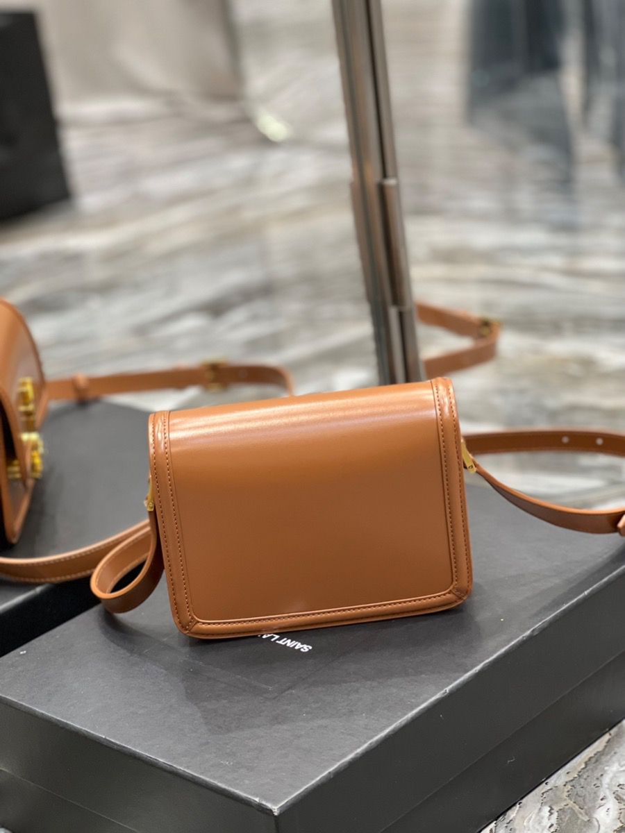 YSL SAINT LAURENT SOLFERINO MEDIUM SATCHEL IN BOX SAINT LAURENT LEATHER-DARK HONEY
