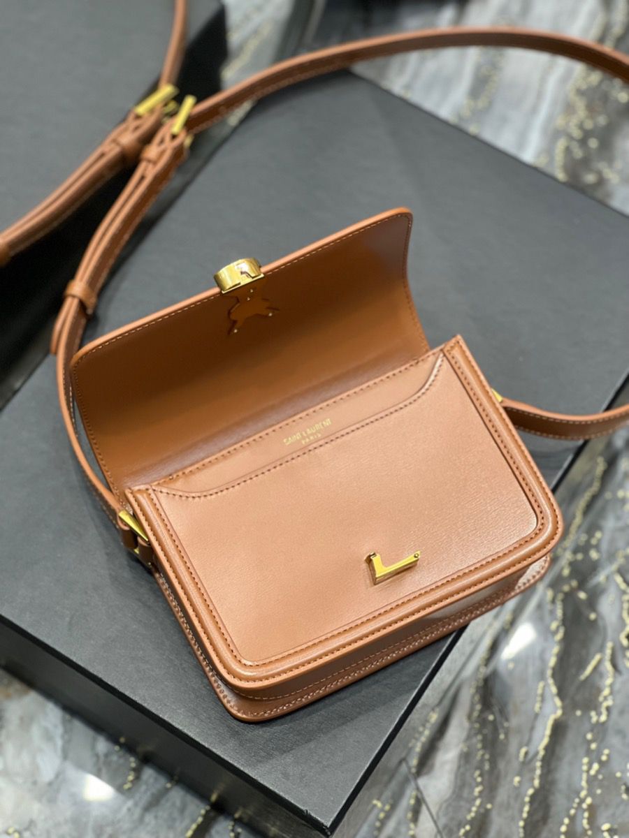 YSL SAINT LAURENT SOLFERINO MEDIUM SATCHEL IN BOX SAINT LAURENT LEATHER-DARK HONEY