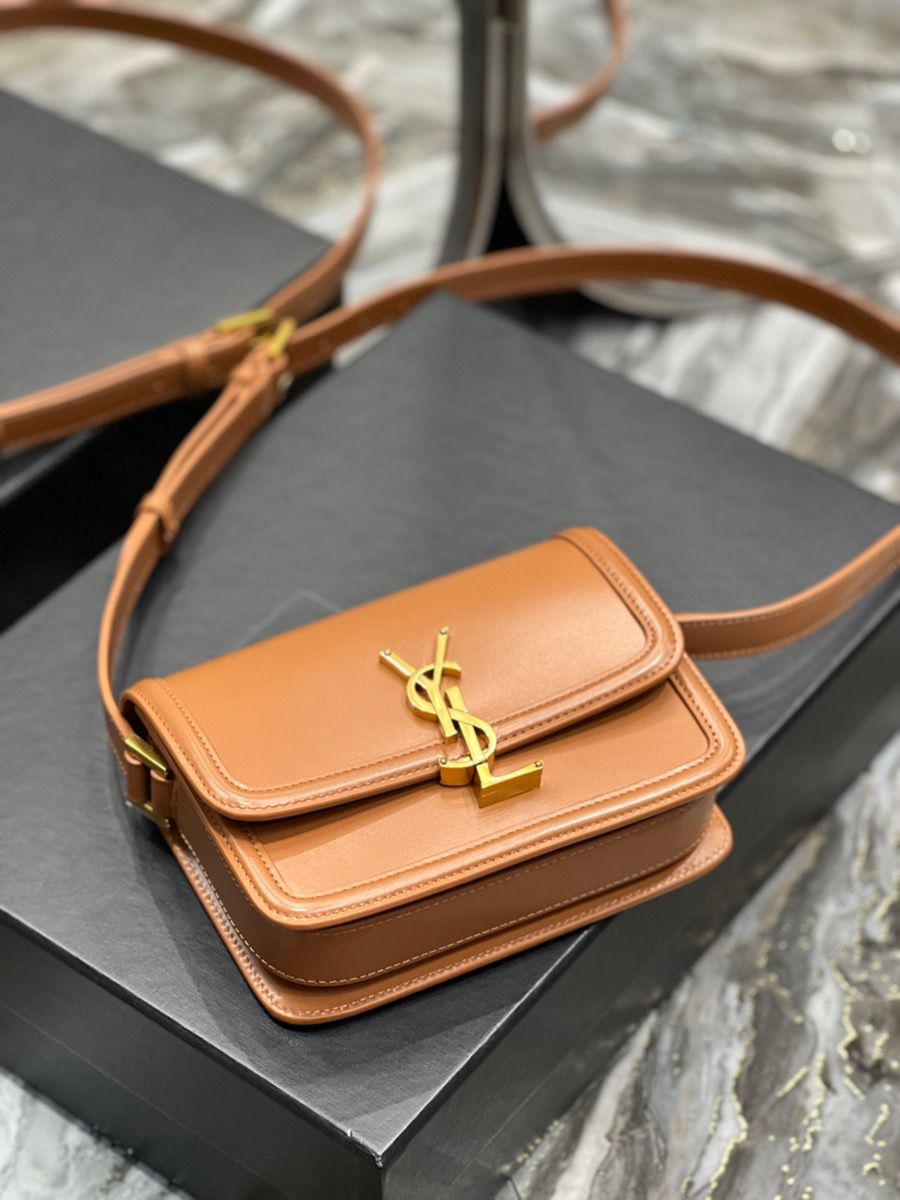 YSL SAINT LAURENT SOLFERINO MEDIUM SATCHEL IN BOX SAINT LAURENT LEATHER-DARK HONEY
