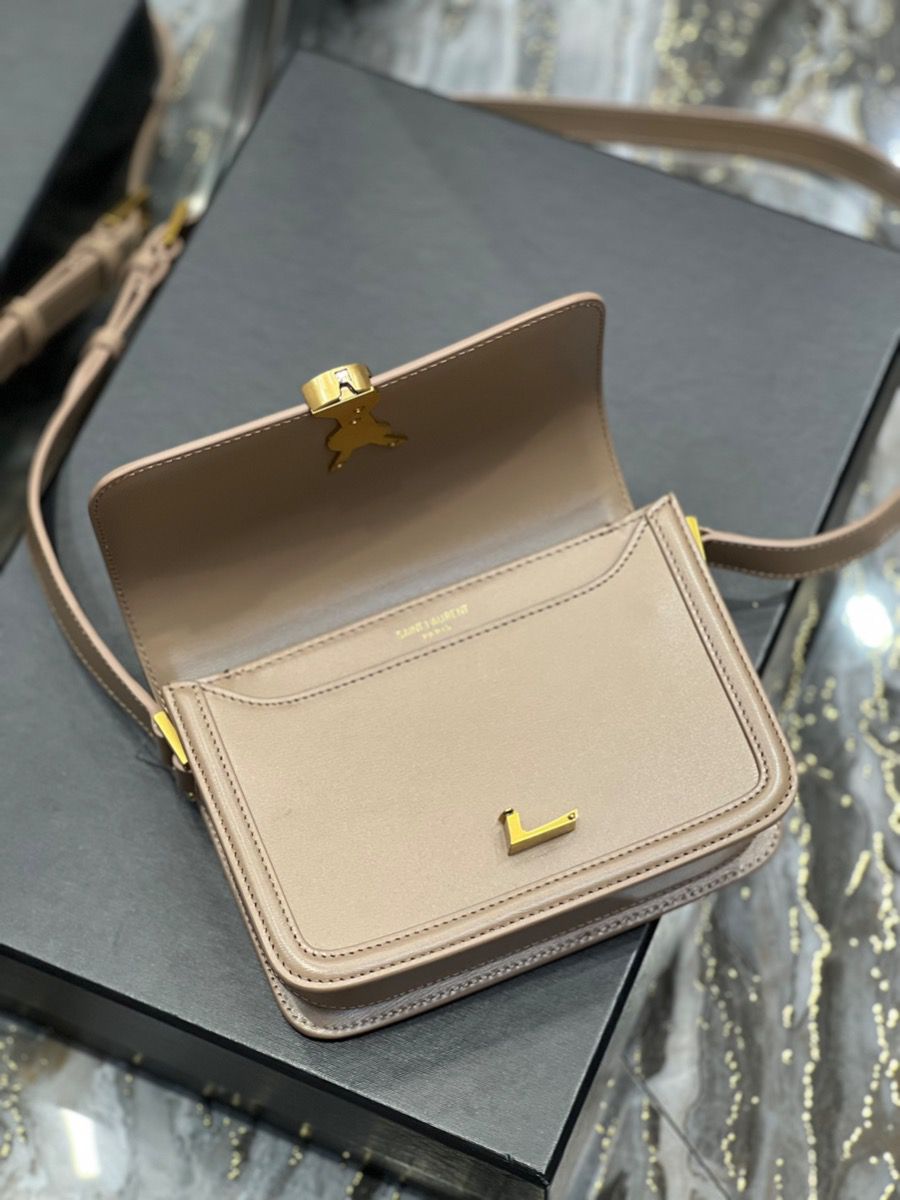 YSL SAINT LAURENT SOLFERINO MEDIUM SATCHEL IN BOX SAINT LAURENT LEATHER-NATURAL TAN