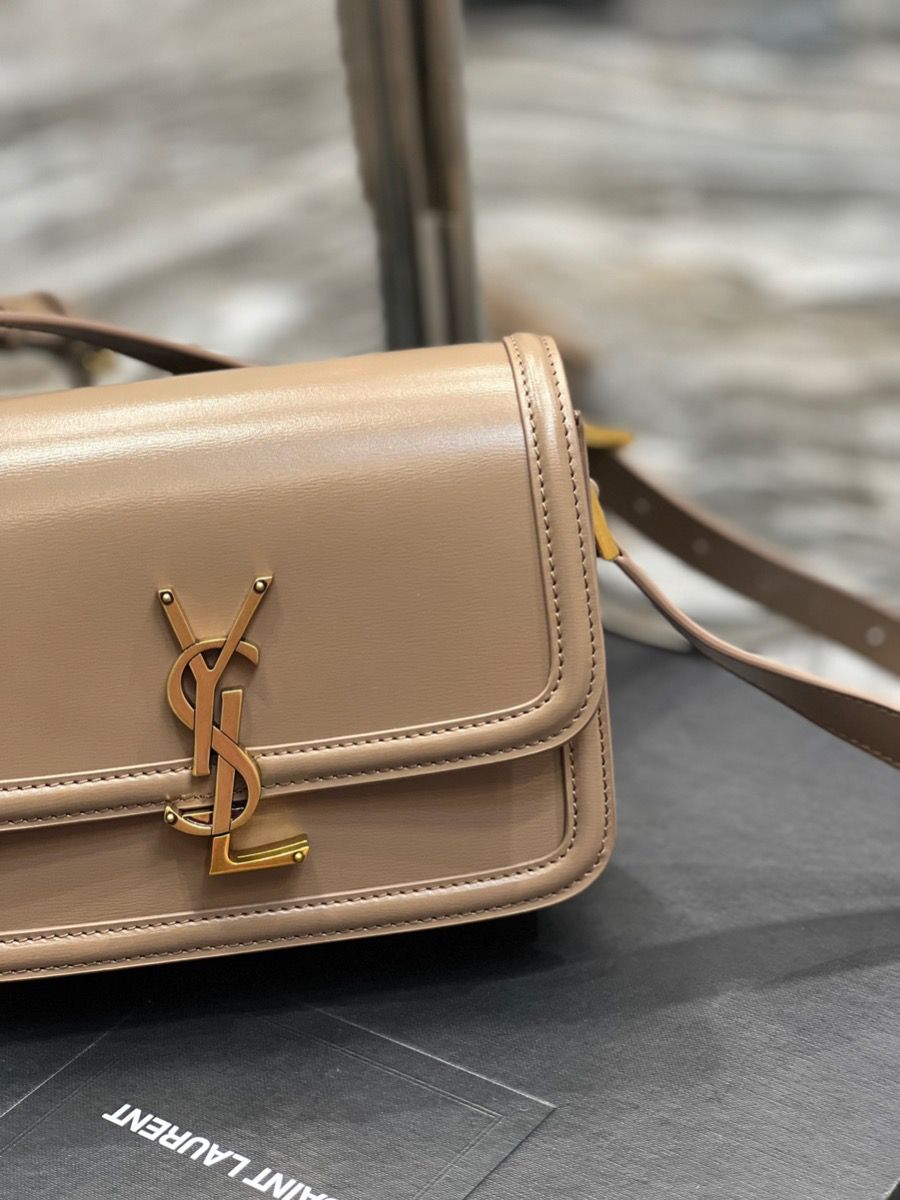 YSL SAINT LAURENT SOLFERINO MEDIUM SATCHEL IN BOX SAINT LAURENT LEATHER-NATURAL TAN