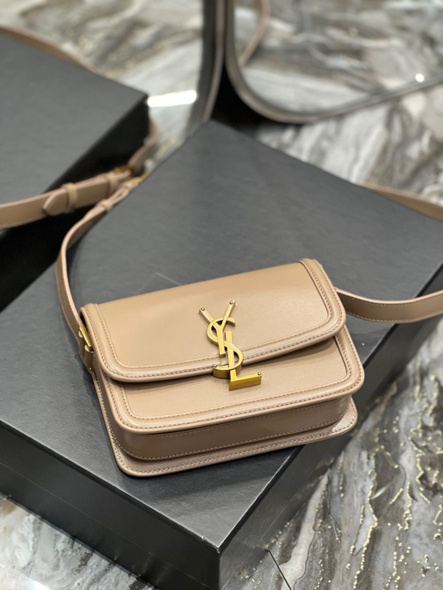 YSL SAINT LAURENT SOLFERINO MEDIUM SATCHEL IN BOX SAINT LAURENT LEATHER-NATURAL TAN