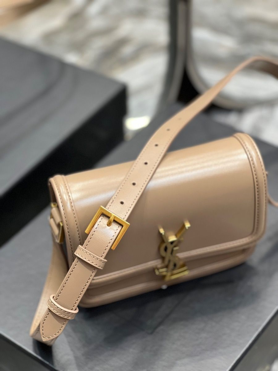 YSL SAINT LAURENT SOLFERINO MEDIUM SATCHEL IN BOX SAINT LAURENT LEATHER-NATURAL TAN