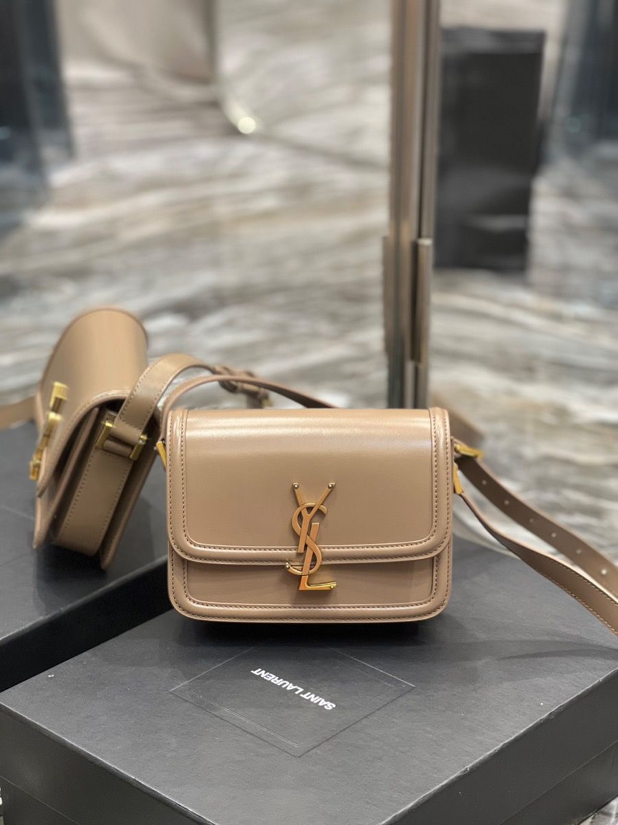 YSL SAINT LAURENT SOLFERINO MEDIUM SATCHEL IN BOX SAINT LAURENT LEATHER-NATURAL TAN