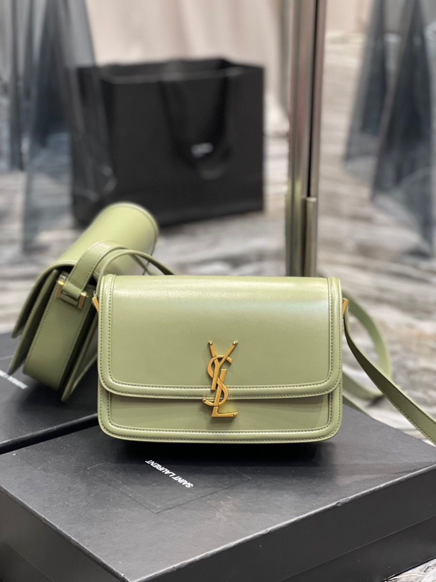 YSL SAINT LAURENT SOLFERINO MEDIUM SATCHEL IN BOX SAINT LAURENT LEATHER-PISTACHE